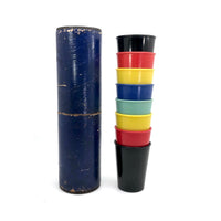 Colorful Vintage Hard Plastic Cups in Cardboard Sleeve