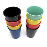 Colorful Vintage Hard Plastic Cups in Cardboard Sleeve