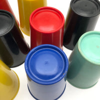 Colorful Vintage Hard Plastic Cups in Cardboard Sleeve