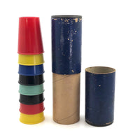 Colorful Vintage Hard Plastic Cups in Cardboard Sleeve