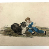 Fine Mid-1880s British Watercolor of Boy and His Beloved Dog