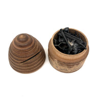 Collection of Old Metal Charms in Treen Hive-Shaped Bank
