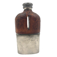 Antique Leather and Silver-plate Glass Flask