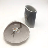 Bing & Grondahl Denmark Porcelain Ashtray and Cigarette Holder with Blossom on Branch - A Set