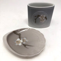 Bing & Grondahl Denmark Porcelain Ashtray and Cigarette Holder with Blossom on Branch - A Set