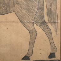 Fantastic Largish Graphite Drawing of Woman and Horse on Ruled Paper