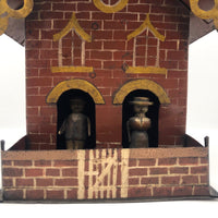 Wonderful Antique Painted Tin House with Carved, Spinning Couple