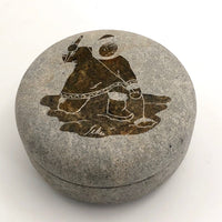 Soapstone Lidded Box with Ice Fishing Figure
