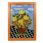 1968 Folk Art Painting of Urn with Flowers on Masonite Board, Signed