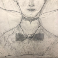 1911 Schoolgirl Graphite Portrait of Soulful Looking Woman in Big Hat