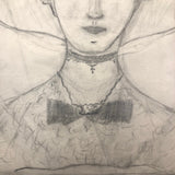 1911 Schoolgirl Graphite Portrait of Soulful Looking Woman in Big Hat