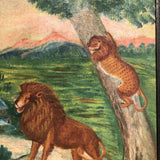 Naive 19th Century American Oil Painting of Lion, Leopard and Goat