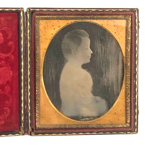 Unusual Early Daguerreotype Depicting Folk Art Drawing of Young Boy