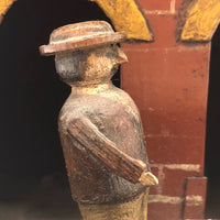 Wonderful Antique Painted Tin House with Carved, Spinning Couple