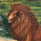 Naive 19th Century American Oil Painting of Lion, Leopard and Goat