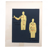 Set of Three Vintage French Pattern / Tailoring Studies, Ink on Cut Paper, 1972-74