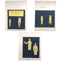 Set of Three Vintage French Pattern / Tailoring Studies, Ink on Cut Paper, 1972-74