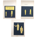 Set of Three Vintage French Pattern / Tailoring Studies, Ink on Cut Paper, 1972-74