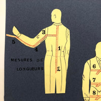 Set of Three Vintage French Pattern / Tailoring Studies, Ink on Cut Paper, 1972-74