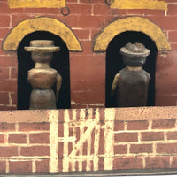 Wonderful Antique Painted Tin House with Carved, Spinning Couple