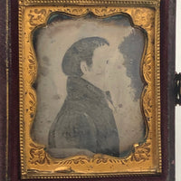 19th Century Folk Art Portrait Drawing Daguerreotype, Man with Bright Eyes