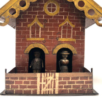 Wonderful Antique Painted Tin House with Carved, Spinning Couple