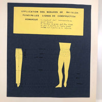 Set of Three Vintage French Pattern / Tailoring Studies, Ink on Cut Paper, 1972-74