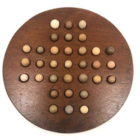 Nice Old Handmade Round Marbles Solitaire Board with Clay Marbles