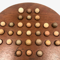 Nice Old Handmade Round Marbles Solitaire Board with Clay Marbles