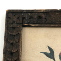 Sweet Small Antique Floral Watercolor in Carved Wooden Frame