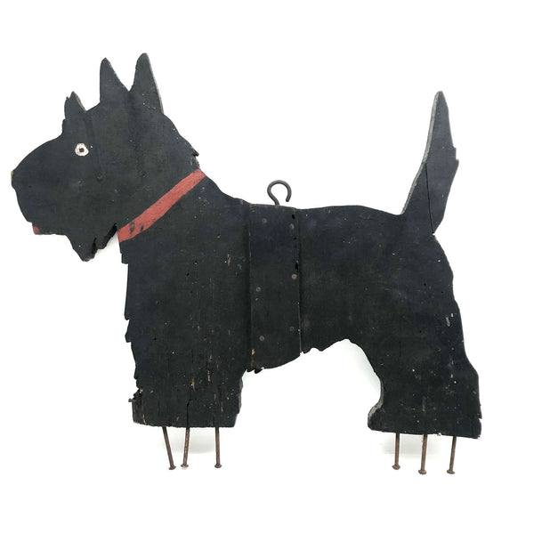 Large Wooden Cutout Scottie Dog with Center Mends and Nail Toes