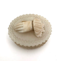 Carved Alabaster Trinket Box with Hand, Presumed Victorian