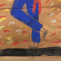 Charming Old Pied Piper Tempera Painting on Brown Paper