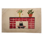Red Brick Hearth with Pot and Plants, Small Naive Watercolor