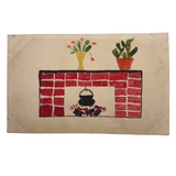 Red Brick Hearth with Pot and Plants, Small Naive Watercolor