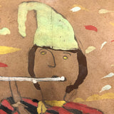 Charming Old Pied Piper Tempera Painting on Brown Paper