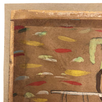 Charming Old Pied Piper Tempera Painting on Brown Paper
