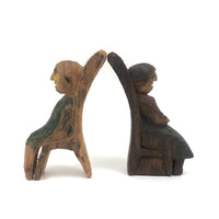 Happy Couple in their Chairs, Pair of Old Painted Carvings