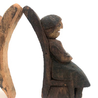 Happy Couple in their Chairs, Pair of Old Painted Carvings