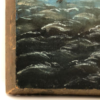 Swarming Gulls Over Moody Sea Old Oil Painting on Wood Panel
