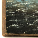 Swarming Gulls Over Moody Sea Old Oil Painting on Wood Panel