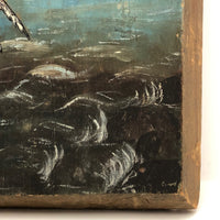 Swarming Gulls Over Moody Sea Old Oil Painting on Wood Panel