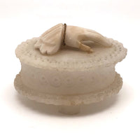 Carved Alabaster Trinket Box with Hand, Presumed Victorian