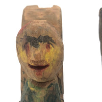Happy Couple in their Chairs, Pair of Old Painted Carvings
