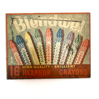 Vintage Blendwel Hexagon Crayons in Original Tin, c. 1940s-50s