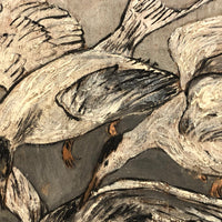 Swarming Gulls Over Moody Sea Old Oil Painting on Wood Panel