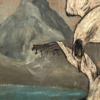 Swarming Gulls Over Moody Sea Old Oil Painting on Wood Panel