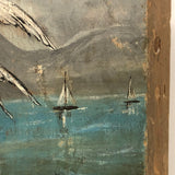 Swarming Gulls Over Moody Sea Old Oil Painting on Wood Panel