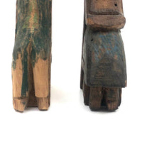 Happy Couple in their Chairs, Pair of Old Painted Carvings