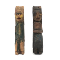 Happy Couple in their Chairs, Pair of Old Painted Carvings